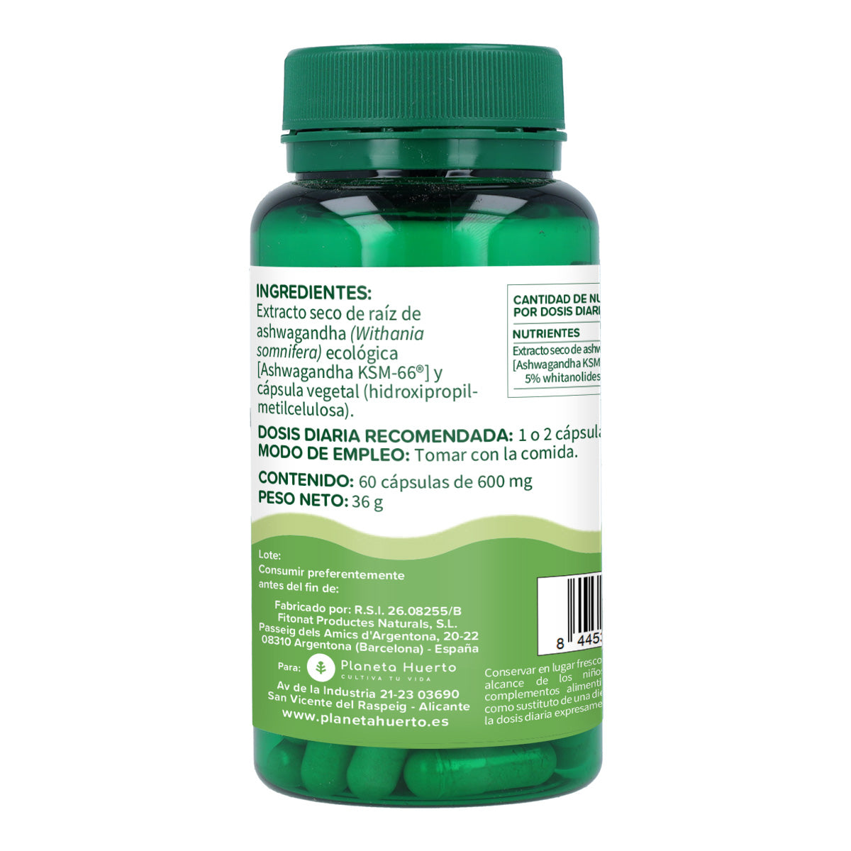 Pakket 2x Ashwagandha KSM-66 Planeta Huerto 60 capsules