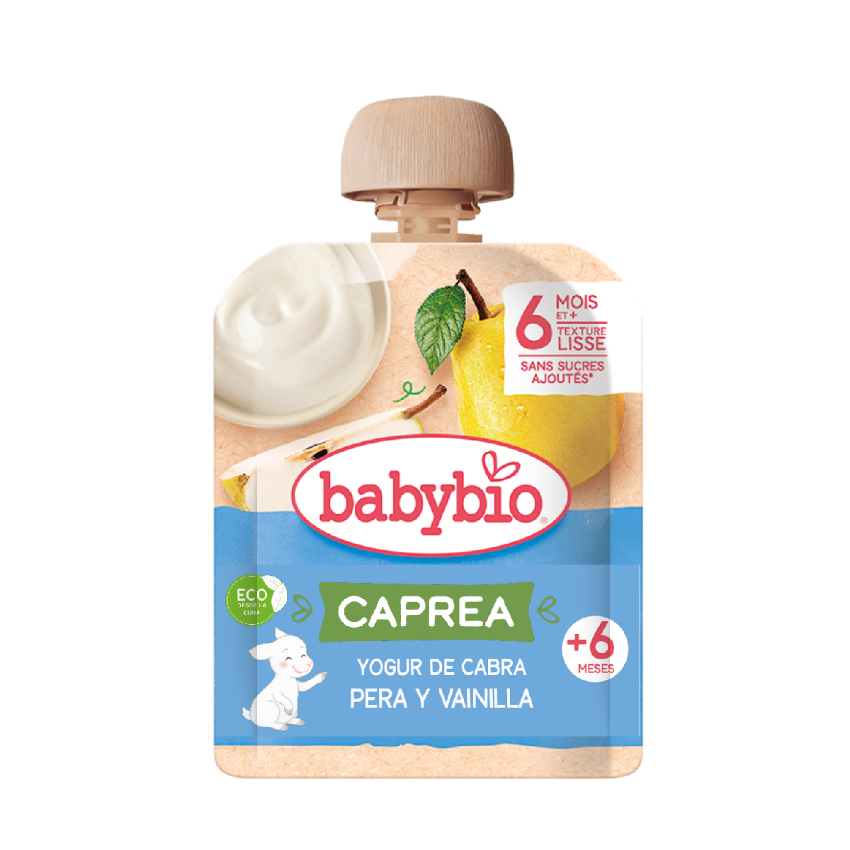 Pochettes de yaourt au lait de chèvre, poire et vanille (à partir de 6 mois) babybio 85 g