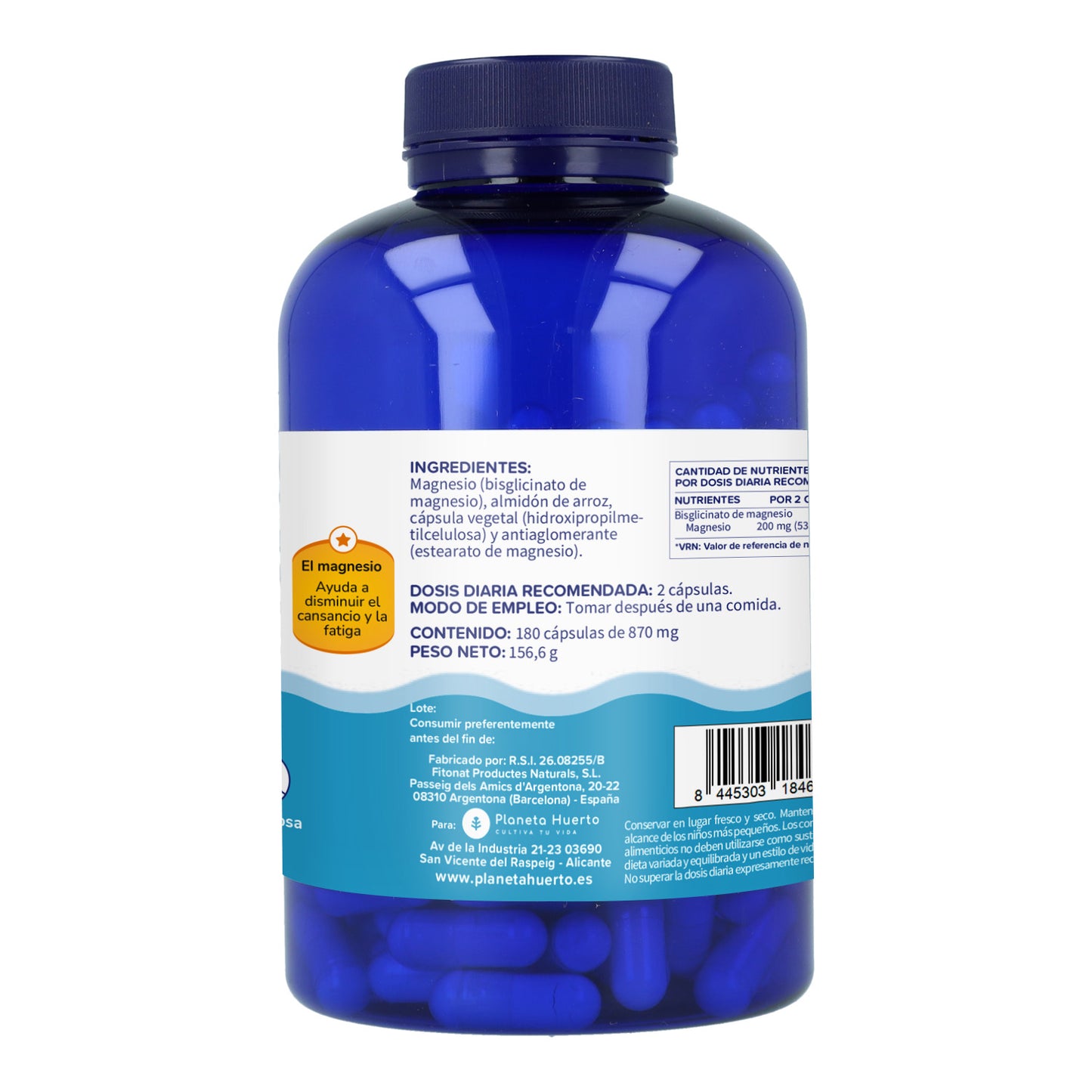 Pack 2xMagnesium Bisglycinate 500 mg Planeta Huerto 180 capsules