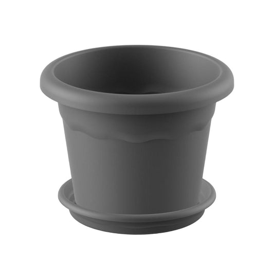 Confezione vaso rotondo con piatto color antracite Terra 30 x 22 cm