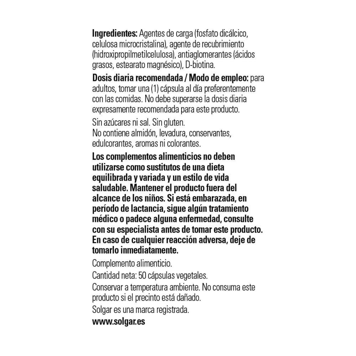 Biotine 1000 μg Solgar 50 gélules végétales