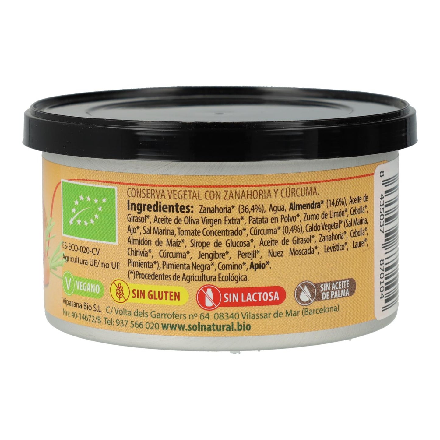 Paté Vegano de Zanahoria y Cúrcuma Sin gluten Bio Sol Natural 125 g