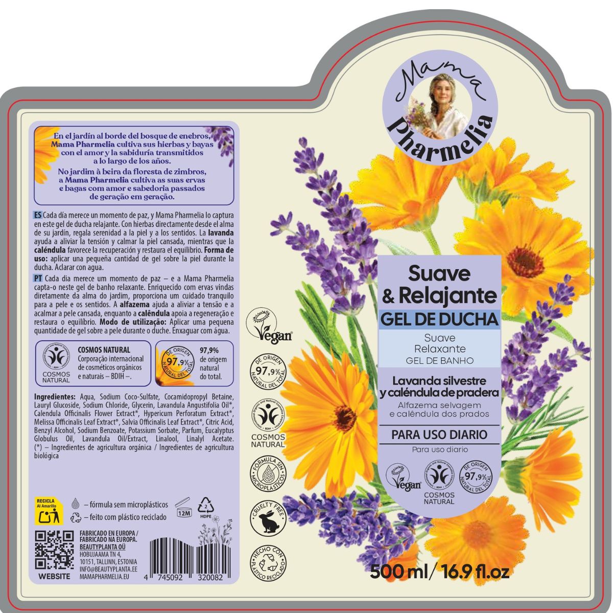 Gel douche relaxant à la lavande sauvage et au calendula des prés, Mama Pharmelia, 500 ml