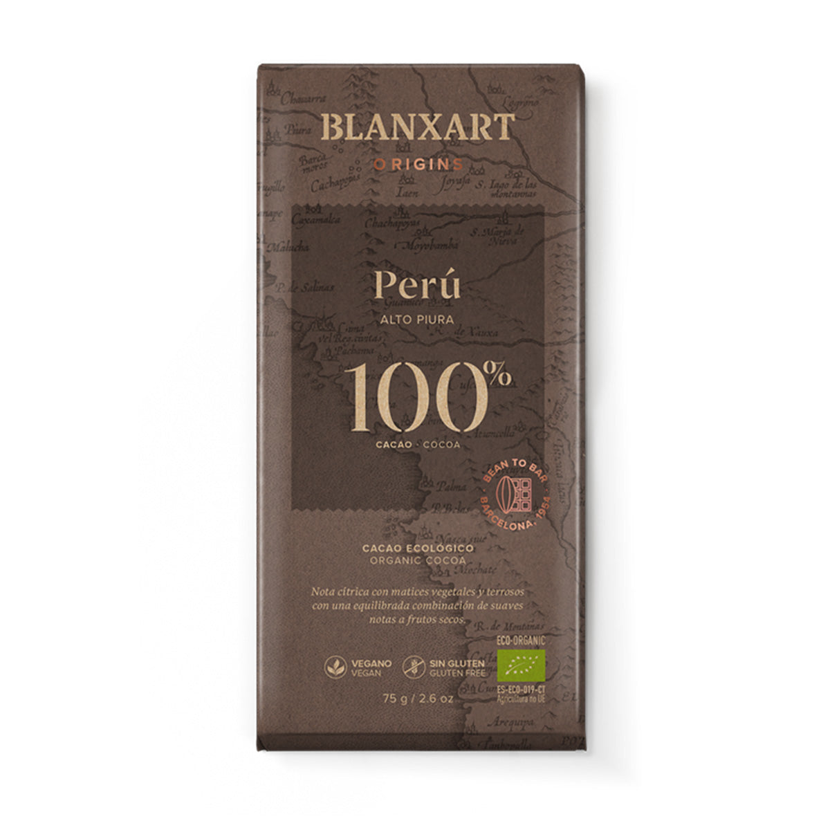 Chocolat noir 100 % Pérou Eco Vegan Sans gluten Blanxart 75 g
