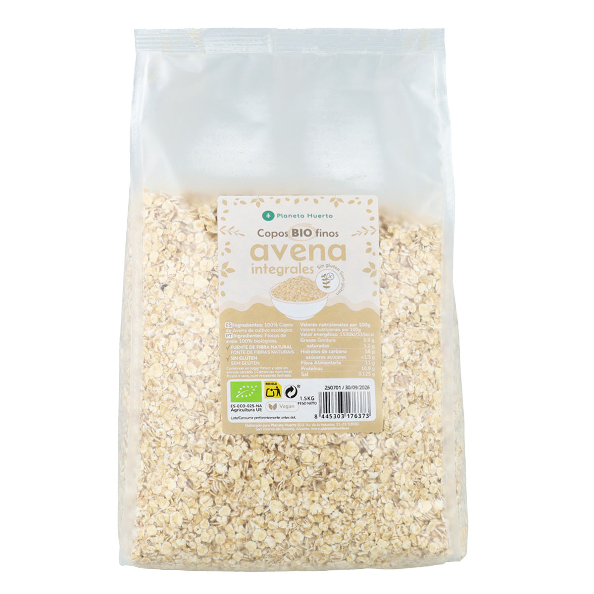 Opakowanie 4x Płatki owsiane bezglutenowe ECO Planeta Huerto 1,5 kg