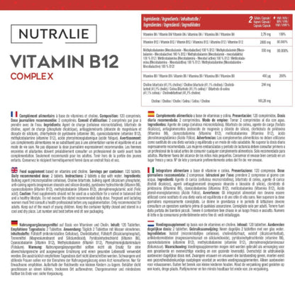 Complexe de vitamine B12 2000 mcg Fatigue Nutralie 120 comprimés