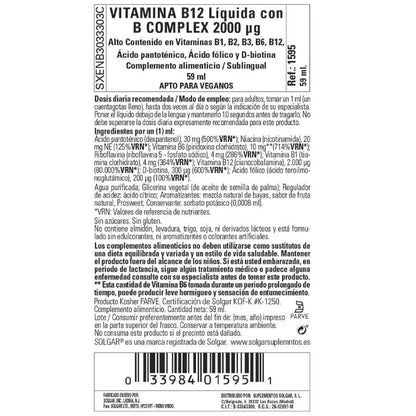 Vloeibare vitamine B12 voor onder de tong, 59 ml van 2000 μg