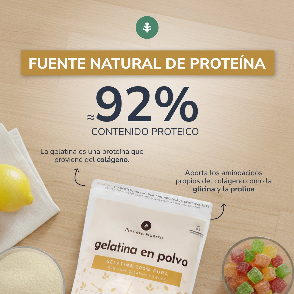 Gélatine neutre en poudre source de collagène Planeta Huerto 1 kg