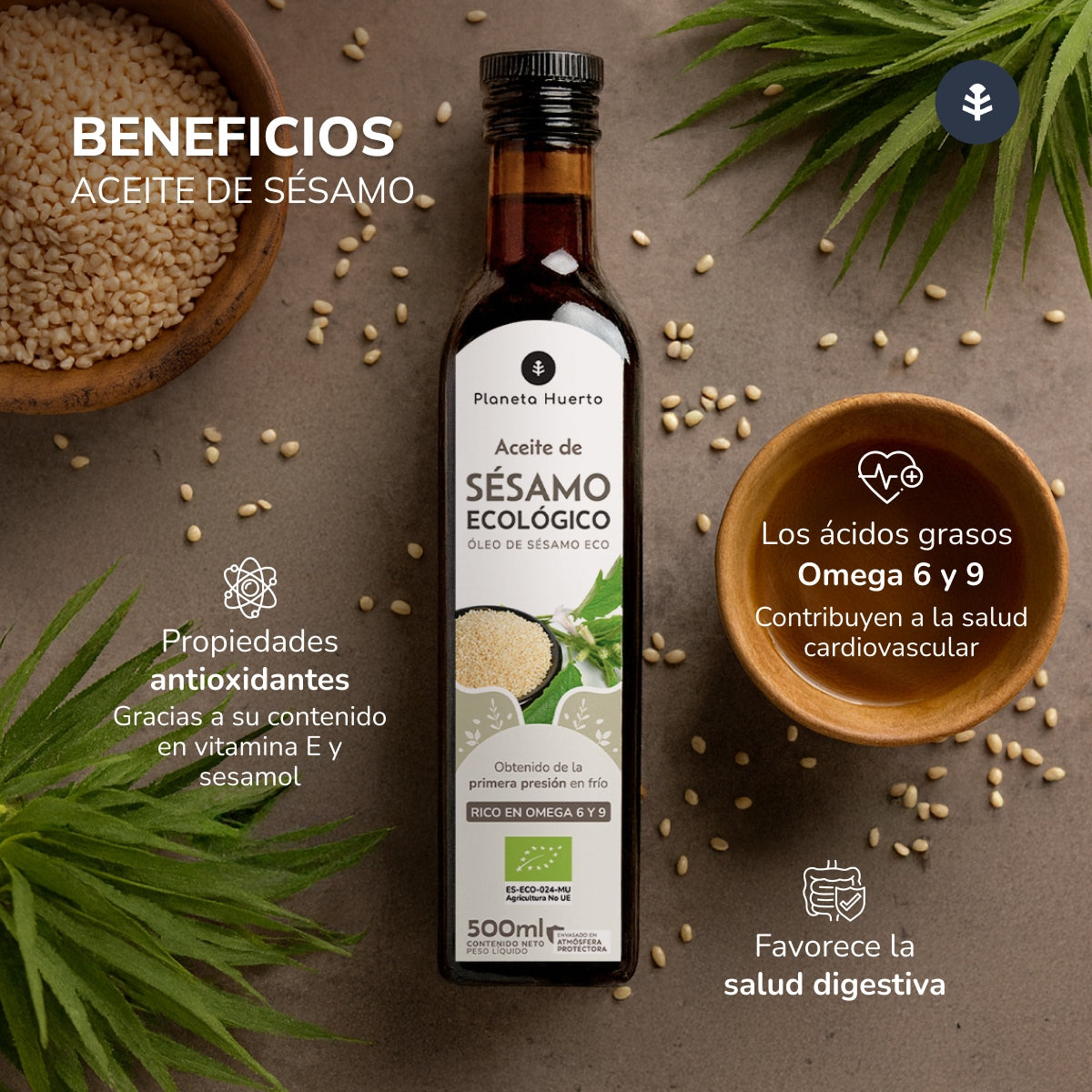 Pakket 2x koudgeperste sesamolie ECO Planeta Huerto 500 ml