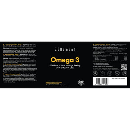 Omega-3 Najwyższa koncentracja, olej z dzikich ryb 1000 mg | 35% EPA | 25% DHA Zenement, 200 tabletek