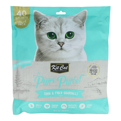 Kit Cat PurrPuree ValuePack - Atún y Fibra Hairball Control Kit Cat 40x15 g Snack cremoso para gatos
