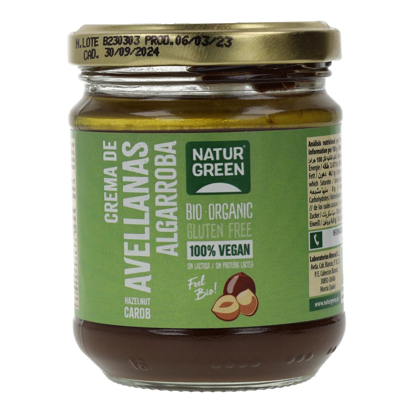 Crème aux noisettes et caroube Naturgreen, 200 g