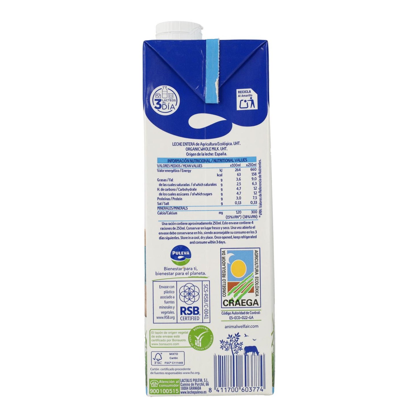 Leche Entera ecológica Puleva, 1 L