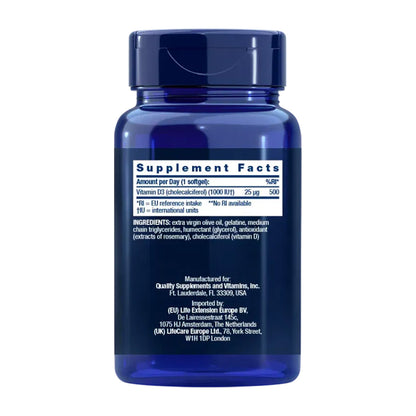 Vitamine D3 1000 UI, Life Extension 250 gélules