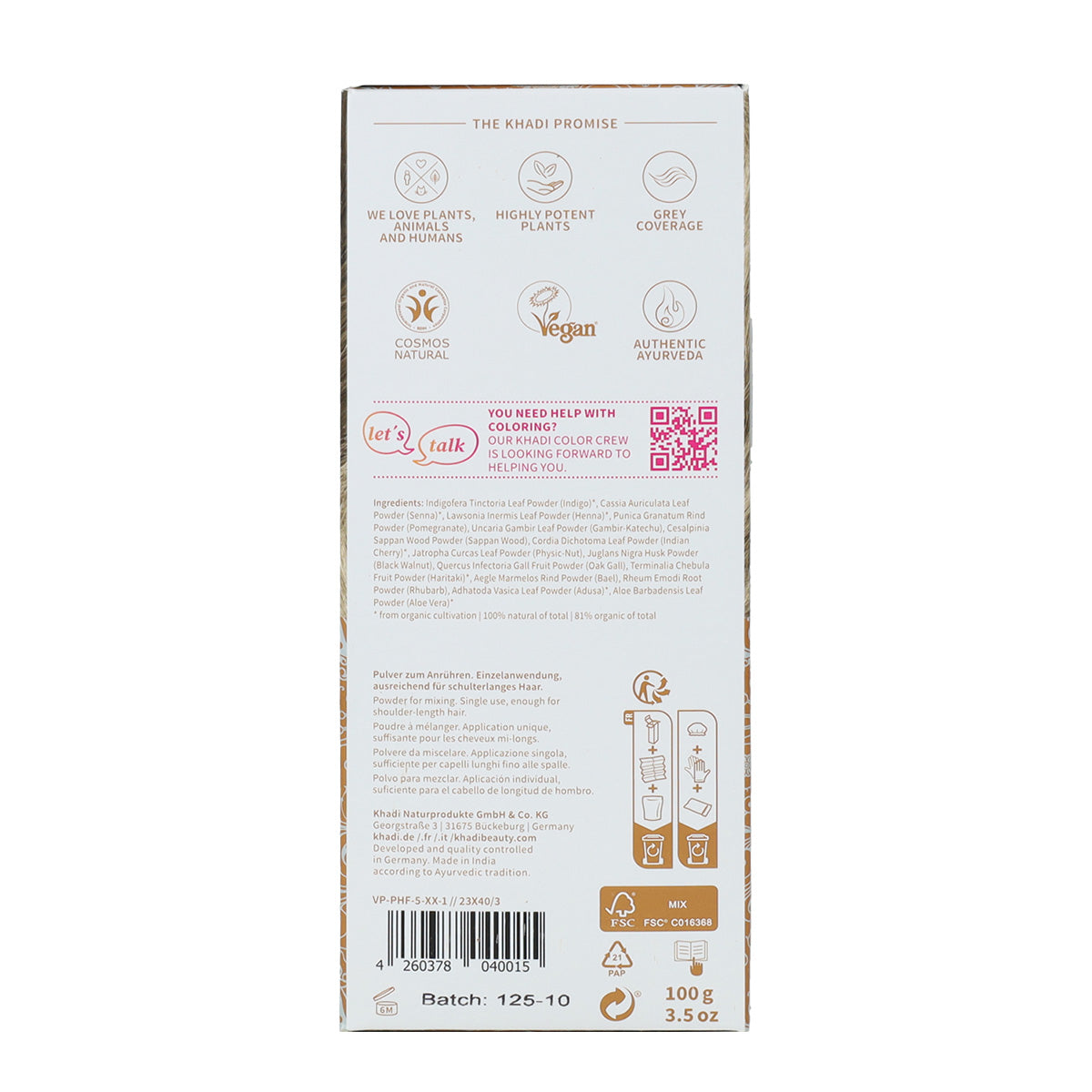 Natürliche Haarfarbe Dunkelblond Asche Khadi 100 g