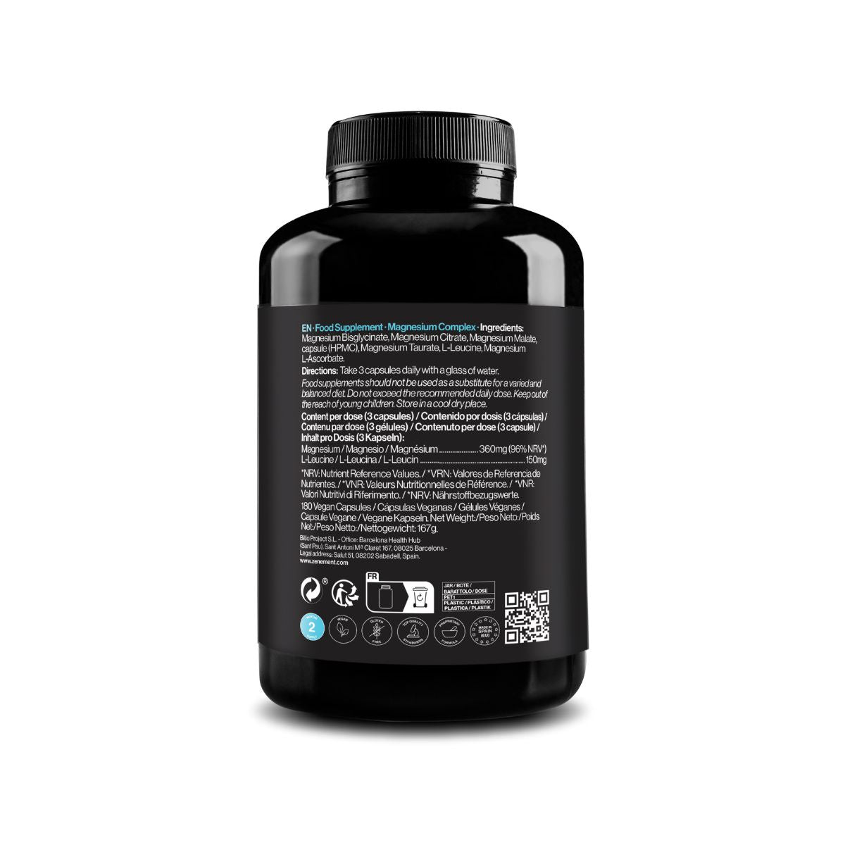 Kompleks magnezu, 5 w 1, 180 kapsułek wegańskich Zenement