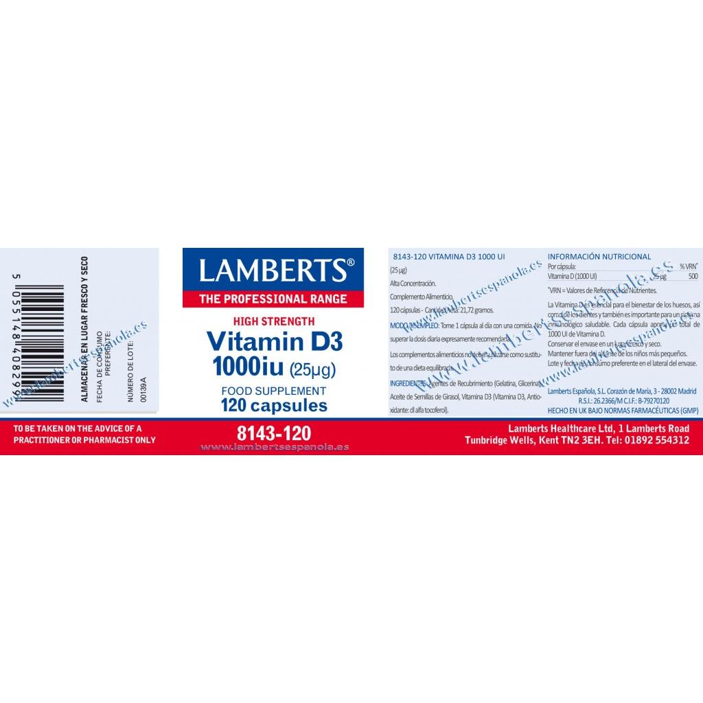 Vitamine D3 1000 IE (25 µg) Lamberts, 120 capsules