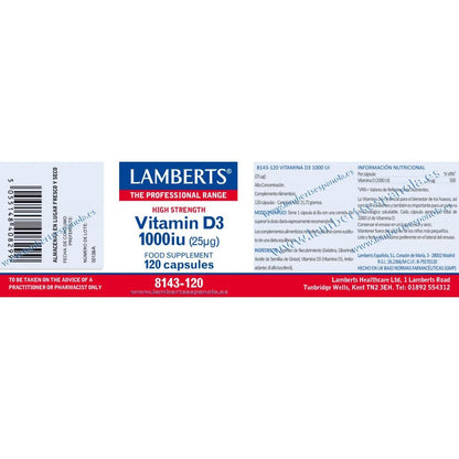 Vitamine D3 1000 IE (25 µg) Lamberts, 120 capsules