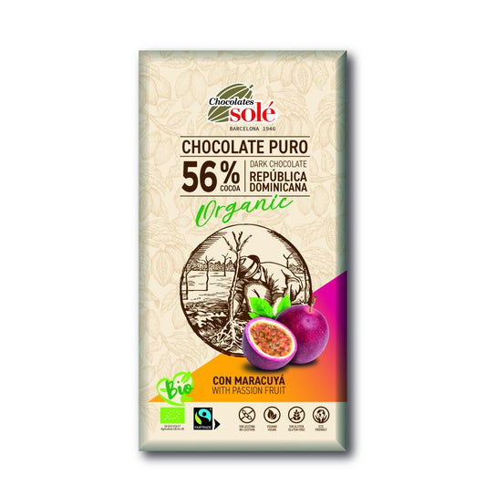 Chocolat noir 56 % avec fruit de la passion Bio Solé 100 g
