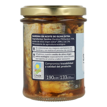 Förpackning 6x Sardiner i olivolja ECO Planeta Huerto 190 gr