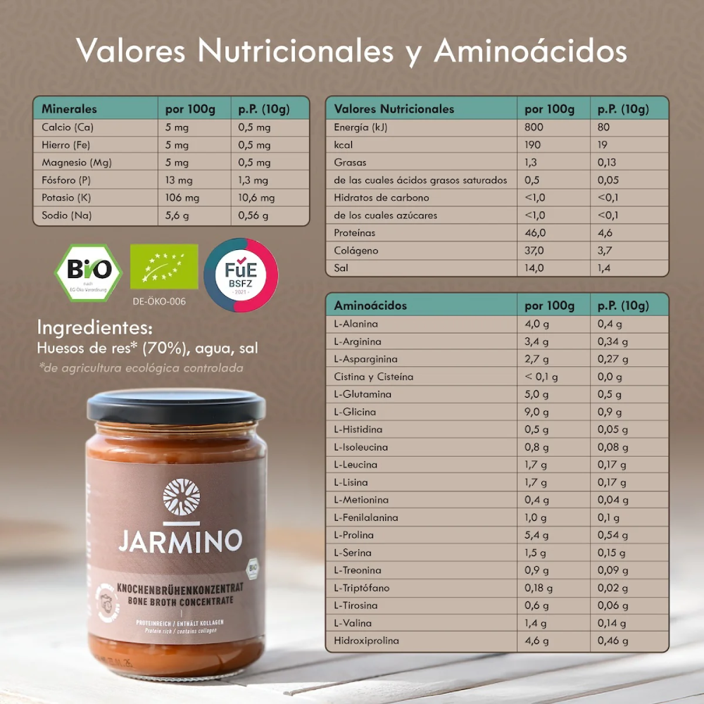 Bouillon d'os de bœuf concentré biologique Jarmino 440 g