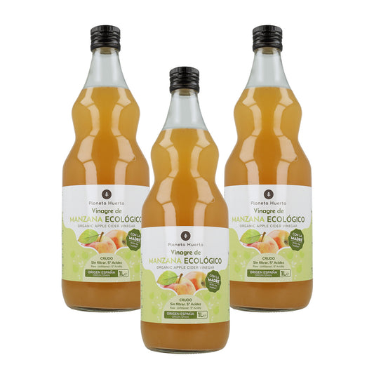 Pack 3 x Vinaigre de pomme ECO brut non filtré avec la mère Planeta Huerto 1 L