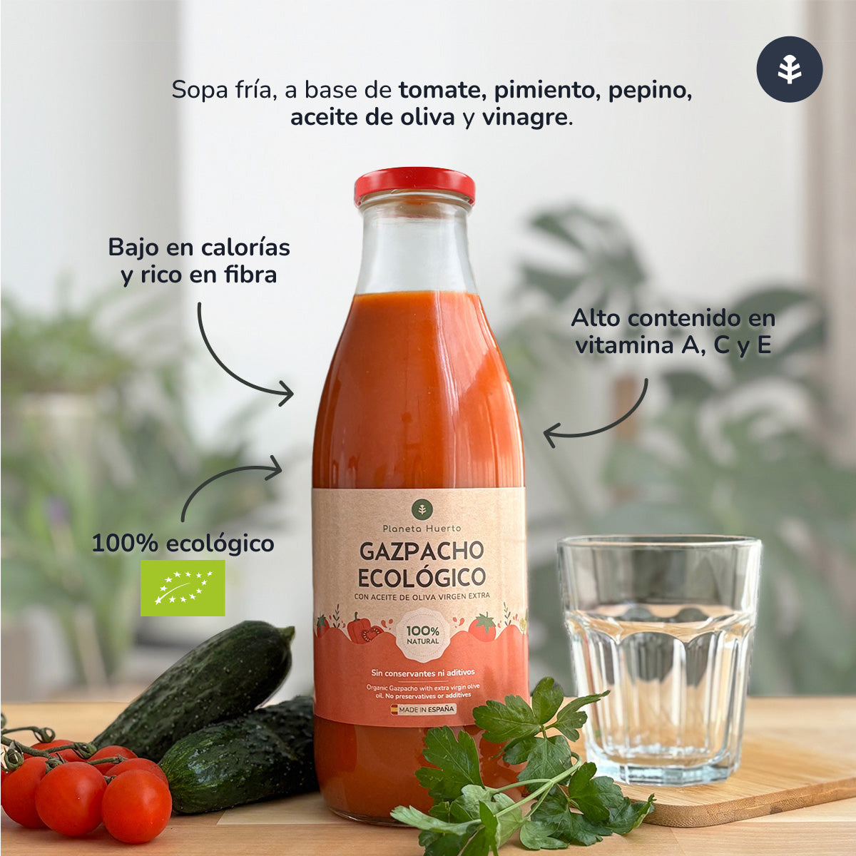 Pack of 3 traditional organic gazpacho with extra virgin olive oil Planeta Huerto 1L