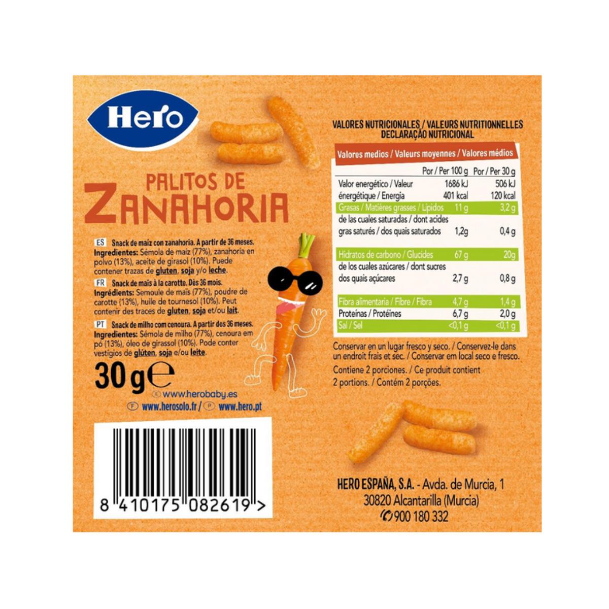 Karottensticks  30 g – Hero Kids Snacks aus Karottenwürfeln, 30 g. Hero