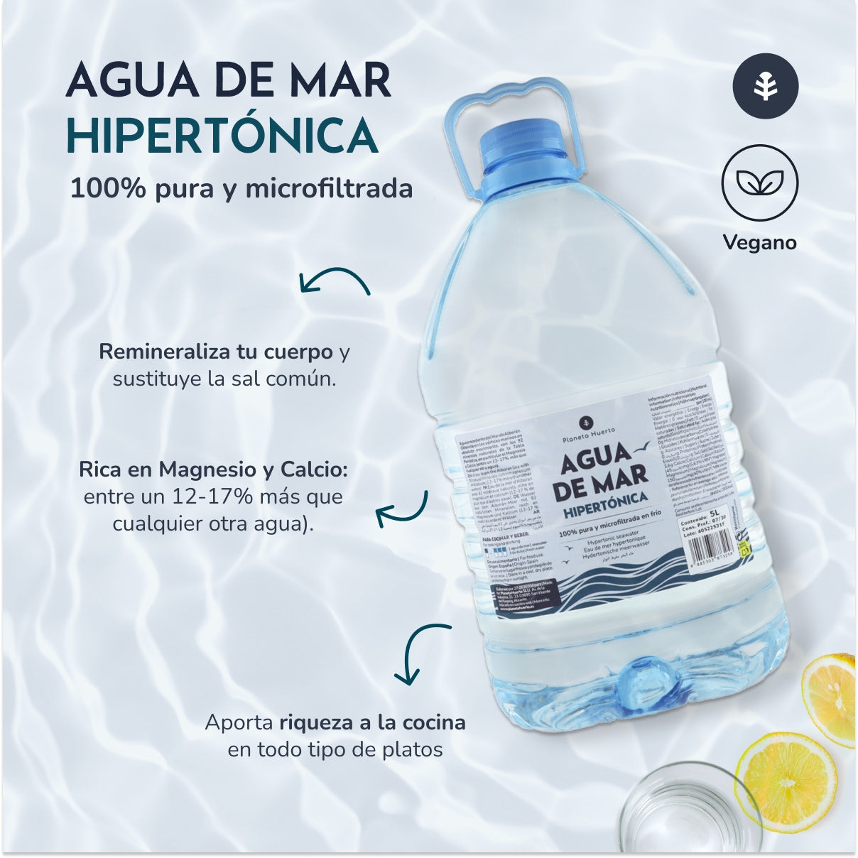 Acqua di mare ipertonica in bottiglia Planeta Huerto 5 L