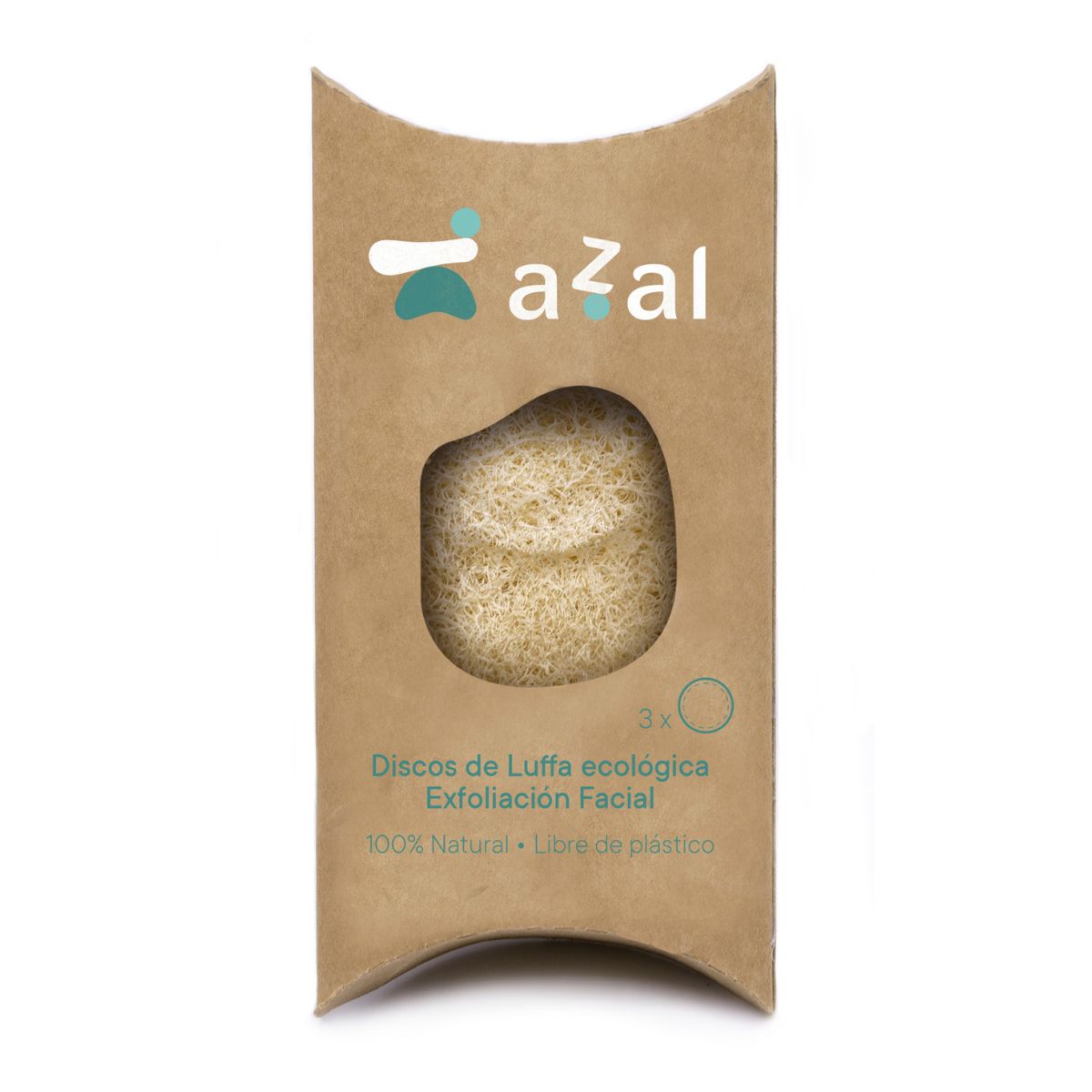Luffa-scrubschijfjes voor het gezicht. 7 Ø cm. Doosje met 3 stuks. Azal.