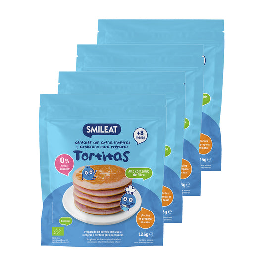 Confezione da 4 mix per pancake integrali all'avena e mirtilli ECO, Smileat, 125 g