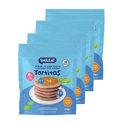 Pack of 4 x Organic Wholemeal Oat and Blueberry Pancake Mix, Smileat, 125 g