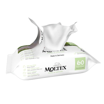 Pack of 12 x Moltex Pure & Nature Wipes 60 Units