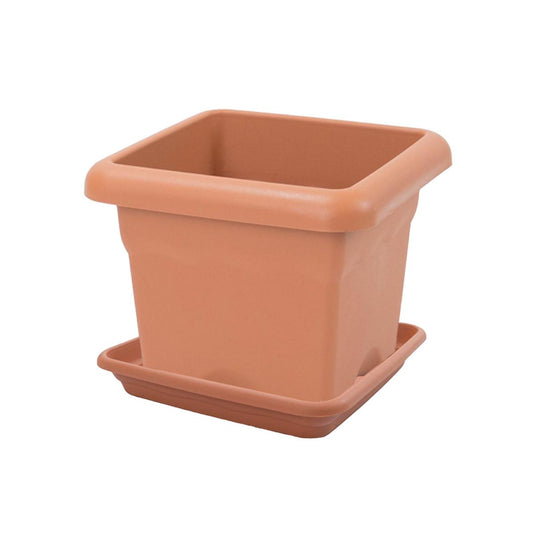 Confezione vaso quadrato con piatto color terracotta Terra 33 x 33 x 27 cm