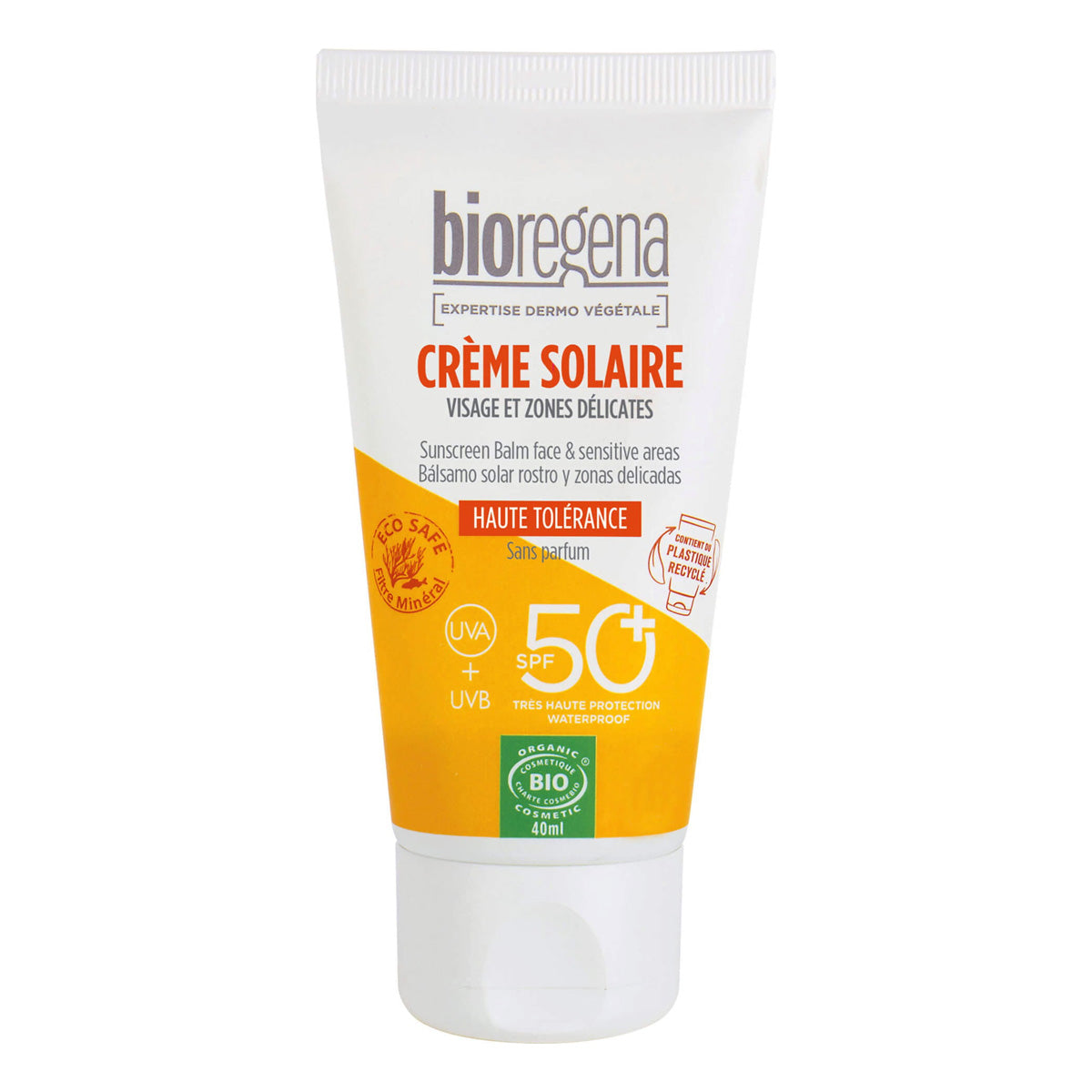Zonnebrandcrème voor gezicht en gevoelige zones in balsem SPF50 Bioregena, 40 ml