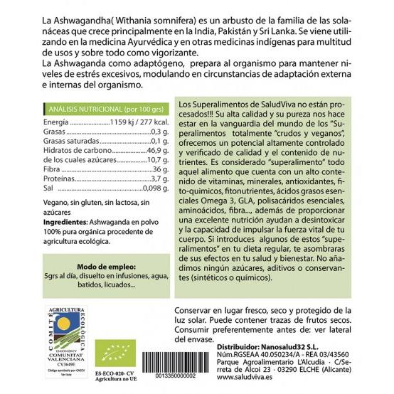 Ashwagandha poeder ECO 125 g, Salud Viva