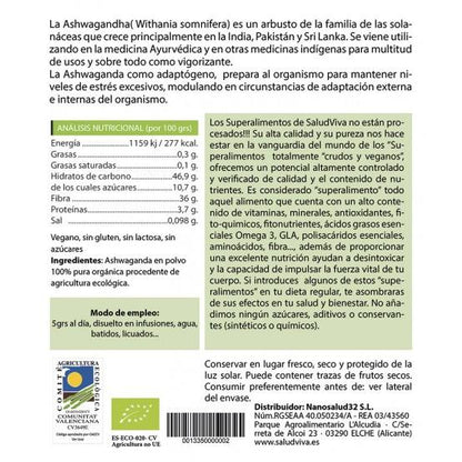 Ashwagandha poeder ECO 125 g, Salud Viva