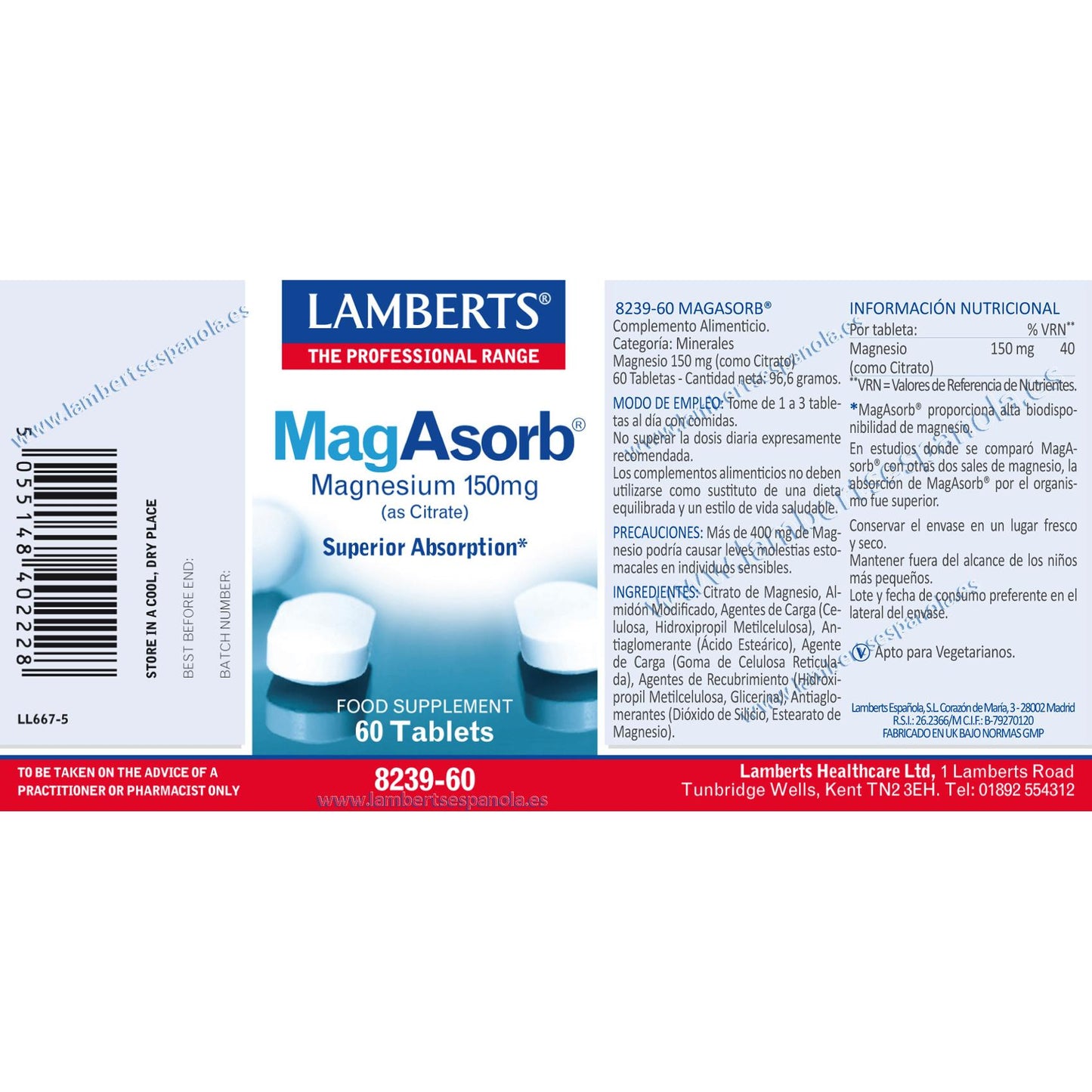 MagAsorb Biotillgängligt magnesium - Lamberts, 60 tabletter