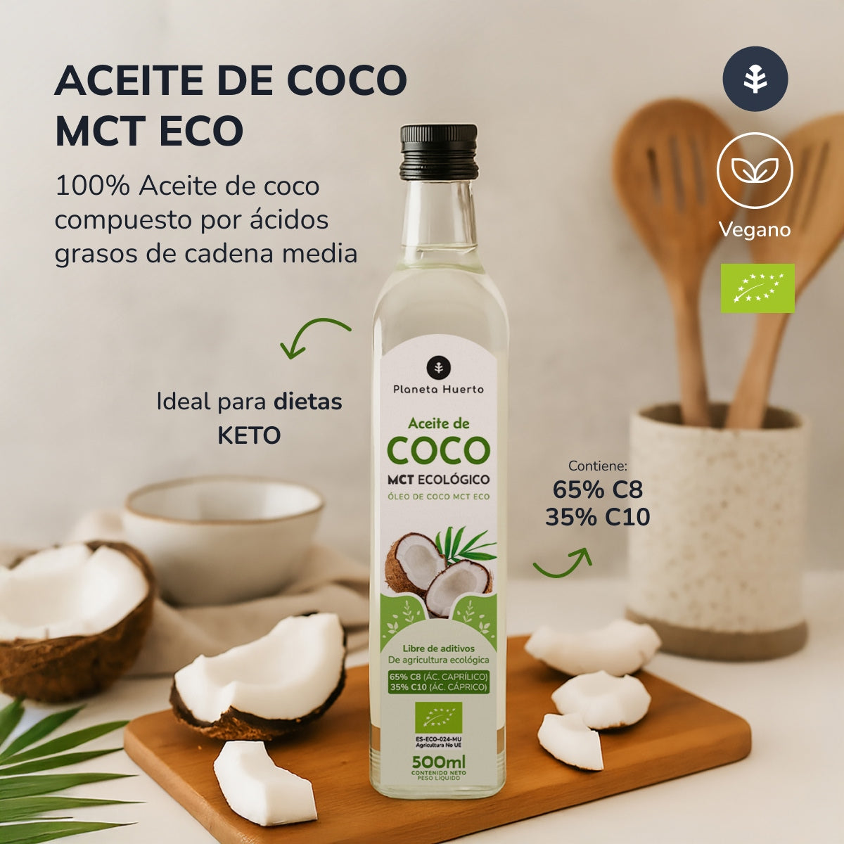 Huile de coco keto MCT ECO Planeta Huerto 500 ml