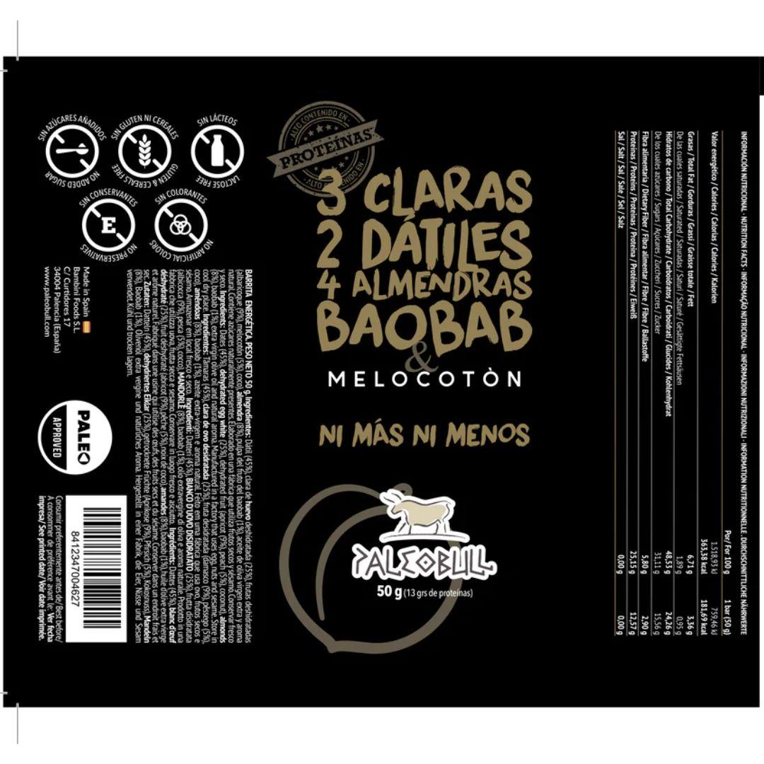 Barretta energetica alla pesca, datteri e mandorle Paleobull Muscle Bar 50 g