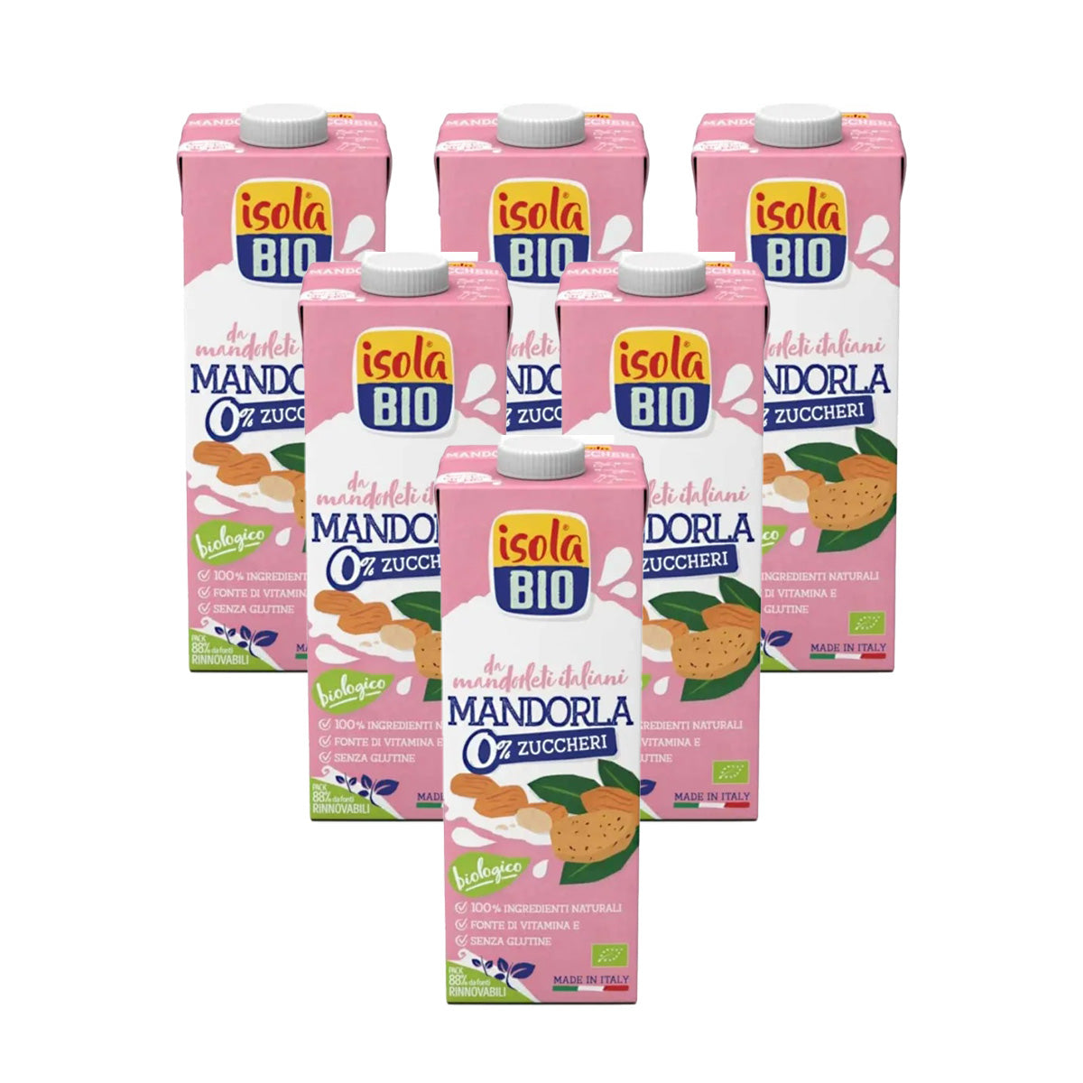 6er-Pack Bio-Mandelmilch ohne Zucker Isola Bio 1 l