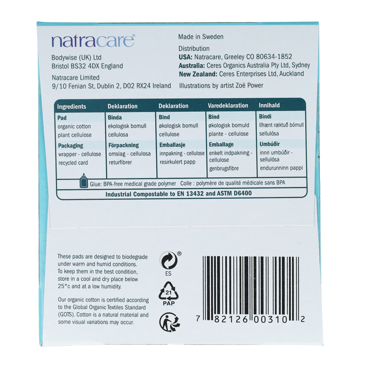 Serviettes hygiéniques longues avec ailettes bio Natracare 10 unités