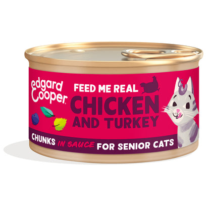 Nassfutter für Katzen in Soße mit Truthahn- und Hühnerstückchen von Edgard & Cooper 85 g