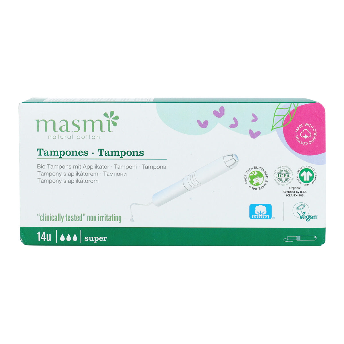 Tampons super avec applicateur en coton ECO Masmi, 14 unités