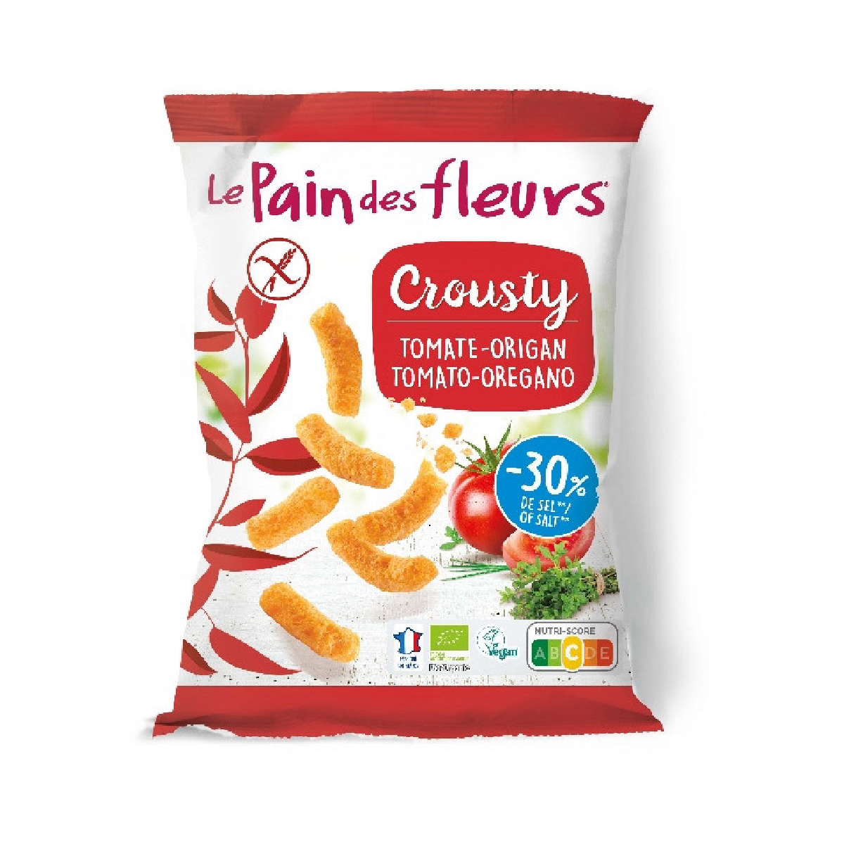 Crousty-chips med tomat och oregano Le Pain des Fleurs 75 g