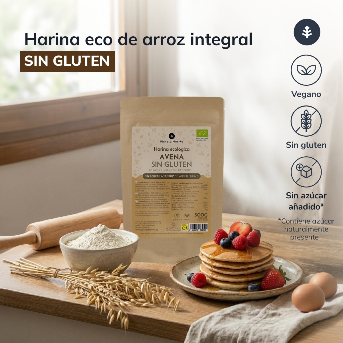 Pack of 2x ECO Gluten-Free Oat Flour Planeta Huerto