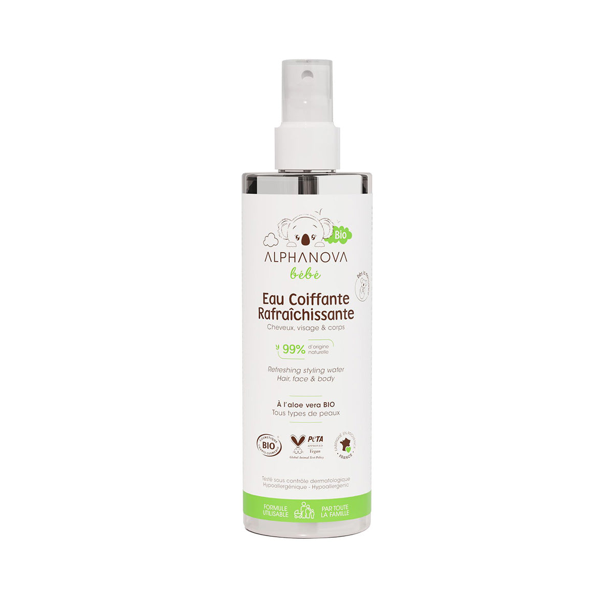 Verfrissend biologisch babyhaarwater Alphanova 200 ml.