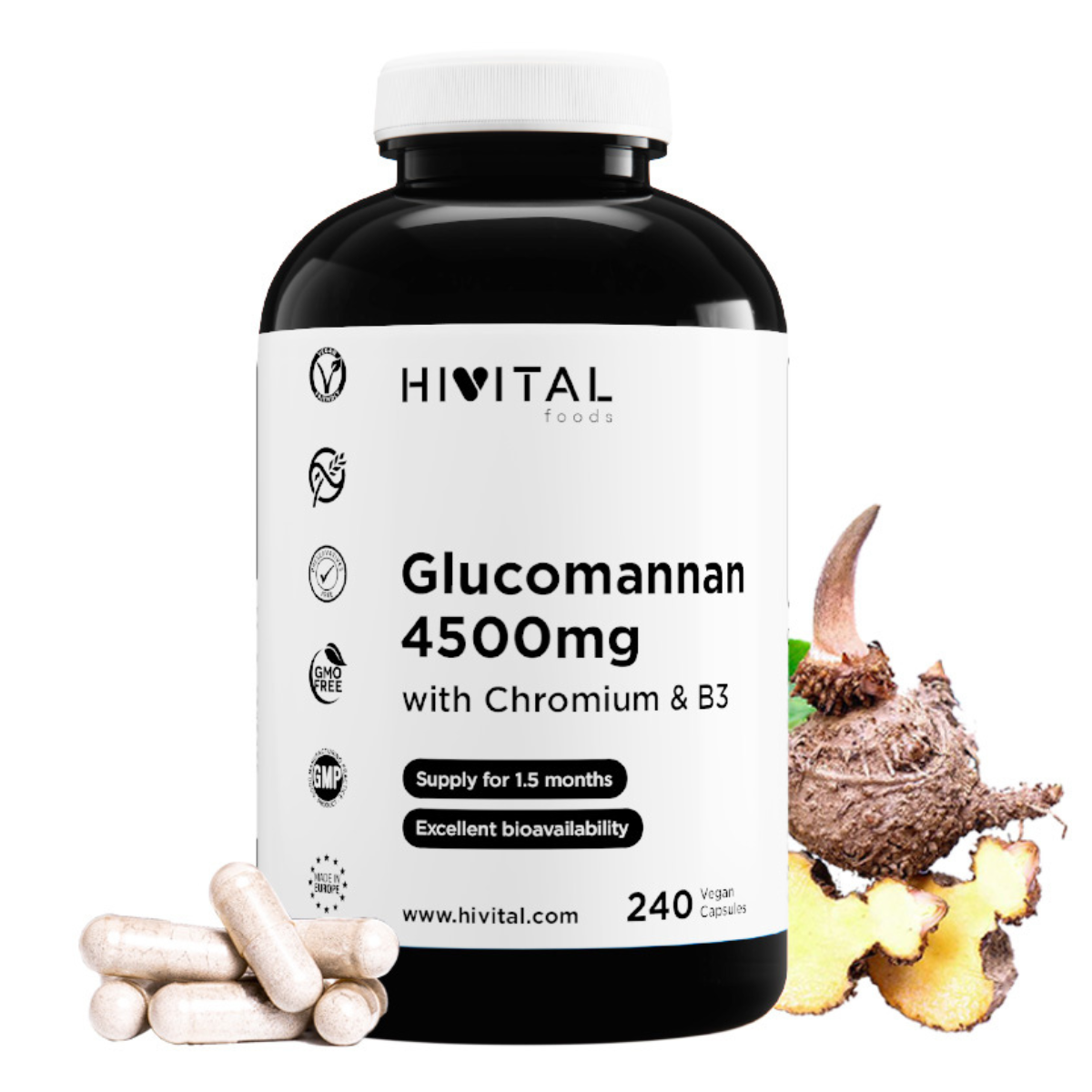 Hivital Glucomannan 4500 mg 240 vegan capsules
