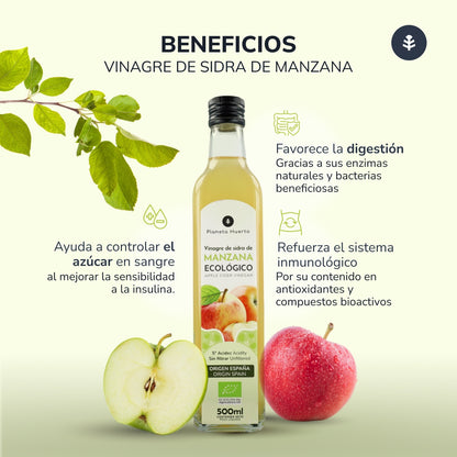 Pakket 3x ongefilterde appelazijn ECO Planeta Huerto 500 ml