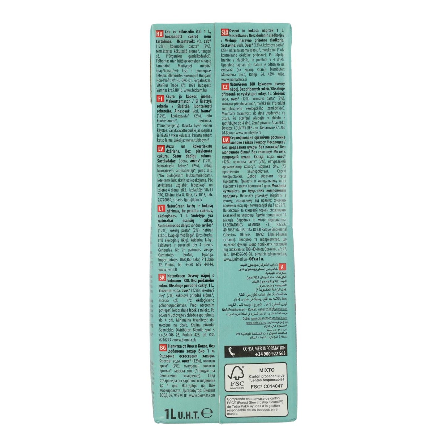 Opakowanie 6 szt. Napój owsiano-kokosowy Bio NaturGreen 1 l